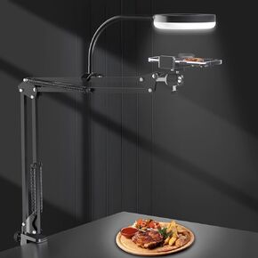 Overhead Phone Stand Recording with Selfie Ring Light, Desk Overhead Tripod Mount for Camera and Phone, Camera Arm Compatible with iPhone Sony A6000 YouTube Tiktok Video Cooking Photography