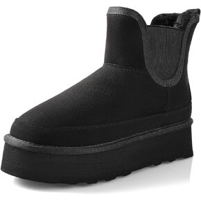 Ankis Platform Mini Boots Women, Classic Ultra Mini Ankle Chelsea Boots for Women Winter Warm Thick Fur Fuzzy Boots Lined Anti-Slip Lined Slip on Snow Boots Black Chestnut