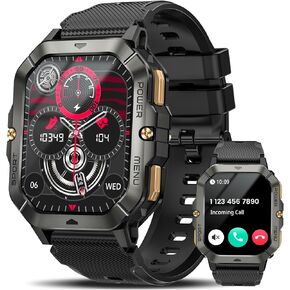 Military Smart Watches for Men (Answer/Make Calls), 2.02'' Fitness Smart Watch for Android and iPhone, Waterproof Fitness Tracker with Blood Pressure/Heart Rate/Sleep/100+ Sport Modes, Watches for Men