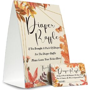 Fall Baby Shower Diaper Raffle Sign,Diaper Raffle Baby Shower Game Kit (1 Standing Sign + 50 Guessing Cards),Little Pumpkin Baby Shower,Halloween Baby Shower Games-QJ18