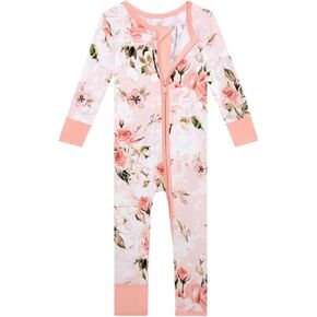 Posh Peanut Convertible Baby Sleepers - Footless Baby Pajamas with 2 Way Zipper for Easy Diaper Changes (Newborn/0-3 Months) Vintage Pink Rose
