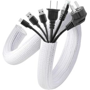 AGPTEK White Cable Sleeve Cover, 6.6ft - 1.2 inch inch Cord Management Wire Organizer Under Desk, Home Office Computer Wire Cover Hider Cord Protector, Protect Pet Cat Dog from Chewing, White