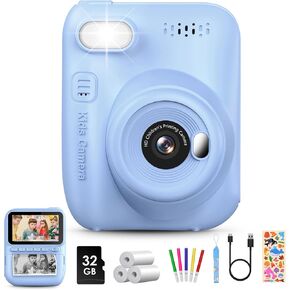 Kids Instant Print Camera, 3.0-inch HD Screen 32MP Photo Instant Digital Camera Christmas Birthday Gifts Toys for Toddle Children Girls Boys Age 3-12 - Green