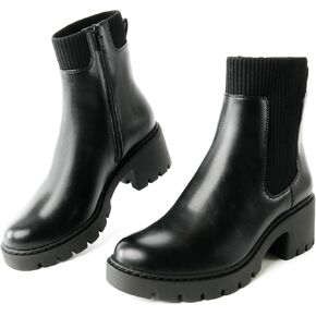 Women's Chelsea Boots Platform Elastic Zippers Chunky Heel Lug Sole Comfortable Slip On Booties for Women