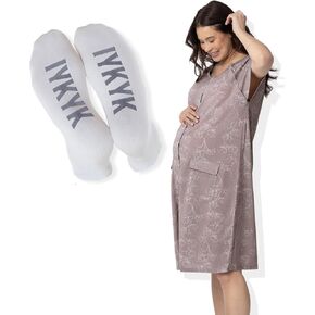 Kindred Bravely Labor & Delivery Gown (Lilac Bloom, 1X-2X) & IYKYK Labor & Delivery Socks Bundle