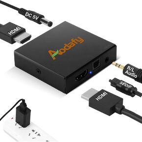 HDMI to Optical Audio Adapter, HDMI Audio Extractor to 3.5mm AUX Sound Extractor Splitter, 4K@60Hz Audio Converter Supports HDMI 2.0, HDCP 2.3, for Apple TV, Fire TV PS5, Xbox etc