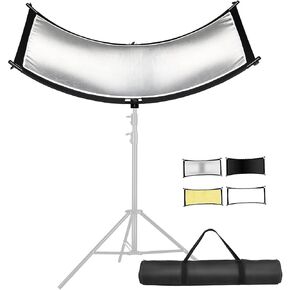 Clamshell Light Reflector Diffuser with Carrying Bag, 40"x20"/100x50cm Photography Arclight Curved Lighting Reflector for Photo Video Studio Outdoor Shooting, Black,White,Gold,Silver (40"x20")