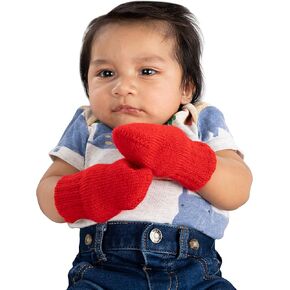 Funky Junque Baby Mittens Fleece Lined No Thumb Soft Double Layer Knit Gloves for Infant Newborn Boy Girl - Red
