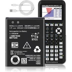 TI-84 Plus CE Replacement Battery for Fits Texas Instruments TI-84 CE P/N:P11P35-11-N01/3.7L12005SPA 3.7V [1600𝐦𝐀𝐡] with USB Charger Cable