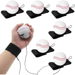 6 Pcs Baseball Return Ball Sports Wrist Balls Rubber Rebound Bouncy Wristband Balls for Wrist Exercise or Play, Improve Coordination and Reaction Time, Suitable for Adults and Children.