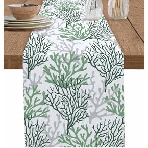Blue Teal Coral Cotton Linen Rectangle Table Runners 13"x36", Summer Beach Starfish Coastal Modern Geometric Coffee Table Runner Dresser Scarves Luxury Table Runners for Wedding Party Banquet Dinner