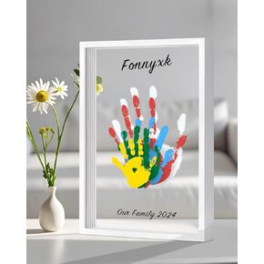 FONNYXK family handprint kit - Baby Hand and Footprint Kit - Dog Paw Print Kit, Gifts for New Parents, Solid Wood Frame(White)