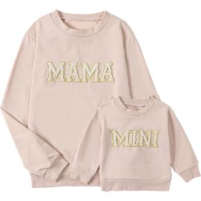 ZAXARRA ​Mommy and Me Matching Outfits Long Sleeve Crewneck Pullover Tops Mama Sweatshirt Mama and Mini Clothes