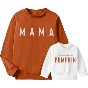 FCDIED Mommy and Me Matching Sweatshirts Halloween Thanksgiving Pumpkin Pullover Sweaters Casual Long Sleeve Fall Shirts