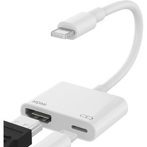 ‎Lighting to HDMI Adapter, No Power Needed, Phone to HDMI Adapter with Charging Port, 1080P HD Digital AV Converter Compatible with Lighting Port Devices for Phone, Pad to TV/Projector/Monitor