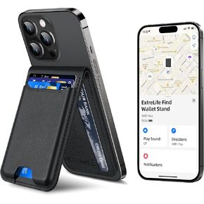 for Magsafe Wallet, Works with Apple Find My, Strongest Magnetic Wallet for iPhone 16/15/14/13/12 Series, for iPhone Wallet with Adjustable Stand, Wallet Tracker, 6 Cards Holder, Vegan Leather, Black