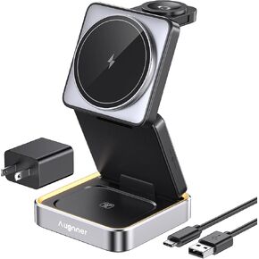 2024 Upgraded Wireless Charger 3 in 1, Foldable Wireless Charging Station with Light for Apple MagSafe Charger, Travel Magnetic Charger Compatible with iPhone 15/14/13/12 Series Apple Watch AirPods