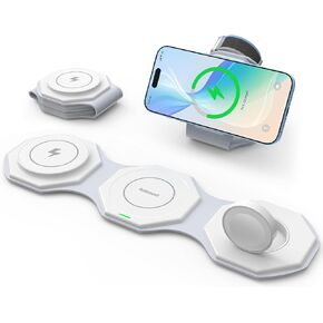 3-in-1 Foldable Wireless Charger for iPhone: Compact Charging Station for Business Trip Office Desktop Home Nightstand - Magnetic Travel Charger for iPhone 15 14 13 12 Apple Watch AirPods
