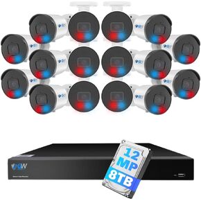 GW Security 32 Channel NVR UltraHD 12MP (4096x3072) Face/Human/Cars/License Plate Detection PoE Security Camera System with 16 x 6K 12MP Full Color Night Vision Waterproof 2-Way Audio Bullet Cameras
