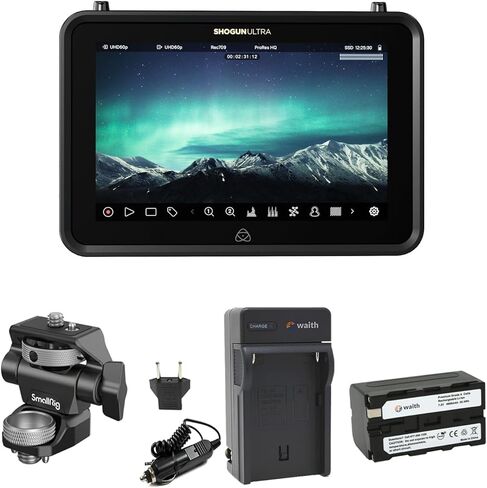 مسجل شاشة Atomos Shogun Ultra مقاس 7 بوصات HDR، يدعم 8K RAW مع مجموعة بطارية وشاحن طاقة وشاشة SmallRig دوارة وإمالة قابلة للتعديل، حامل على طراز ARRI (مجموعة الحزمة) in Kuwait