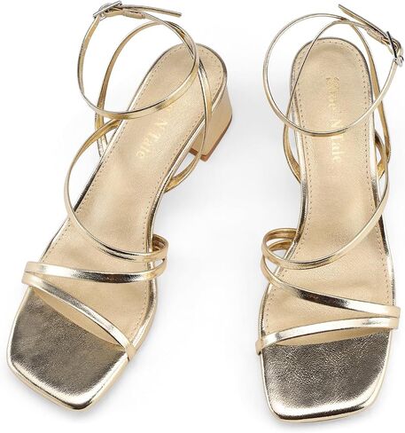 Shoe'N Tale Strappy Heels for Women Low Chunky Block Heel Dress Shoes Square Open Toe Ankle Strap Heeled Sandals in Saudi Arabia