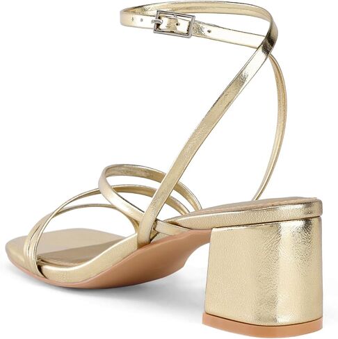 Shoe'N Tale Strappy Heels for Women Low Chunky Block Heel Dress Shoes Square Open Toe Ankle Strap Heeled Sandals in Saudi Arabia