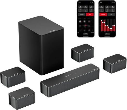 ULTIMEA 7.1ch Sound Bar, Virtual Surround Sound System for TV, App Control, 4 Wired Surround Speakers, Soundbar for Smart TV with Subwoofer Wireless, Home Theater Sound System, Poseidon D70 2024 in Saudi Arabia