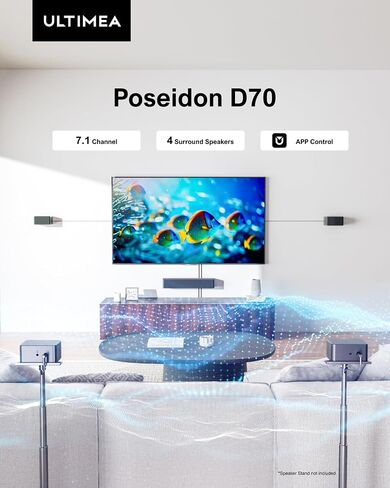 ULTIMEA 7.1ch Sound Bar, Virtual Surround Sound System for TV, App Control, 4 Wired Surround Speakers, Soundbar for Smart TV with Subwoofer Wireless, Home Theater Sound System, Poseidon D70 2024 in Saudi Arabia