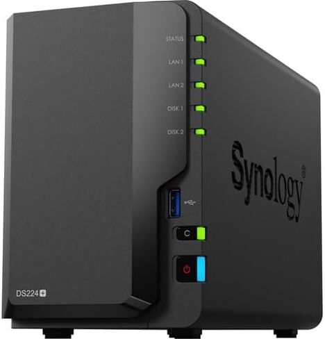 Synology DS224 2-Bay Diskstation NAS، Intel Celeron J4125 4-Core 2.0 جيجا هرتز، 8 جيجا بايت DDR4 رام، 8 تيرابايت تخزين، 2xRJ-45 1 جيجابت LAN-Port، 2 x 3.5/2.5 بوصة SATA HDD/SSD Drive Bays in Kuwait