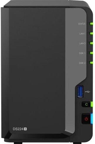 Synology DS224 2-Bay Diskstation NAS، Intel Celeron J4125 4-Core 2.0 جيجا هرتز، 8 جيجا بايت DDR4 رام، 8 تيرابايت تخزين، 2xRJ-45 1 جيجابت LAN-Port، 2 x 3.5/2.5 بوصة SATA HDD/SSD Drive Bays in Kuwait