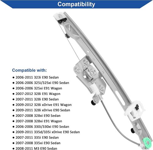749-468 منظم نوافذ الطاقة الخلفي الأيسر للسائق بدون محرك متوافق مع 2006-2012 BMW E90 E91 323i 325i 328i 330i 335i M3، استبدل OE 51357140589، BM1550111 in Saudi Arabia