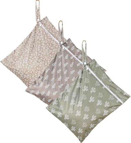 3pcs/set Wet Dry Bags for Baby Cloth Diapers - Waterproof Reusable Washable Travel Bags, Gym Bag, Pool, Daycare Soiled Baby Items Yoga Gym Bag for Swimsuits & Wet Clothes (Leaf) in Kuwait