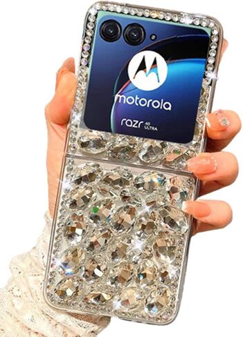 جراب Moto Razr 2024 بتصميم بلينغ جليتر جرلي، جراب هاتف Motorola Razr 2024 لطيف مصنوع يدويًا من حجر الراين المجسم المتلألئ، غطاء نحيف ناعم وشفاف من مادة TPU الماسية لـ Razr 2024 للفتيات والنساء in Kuwait