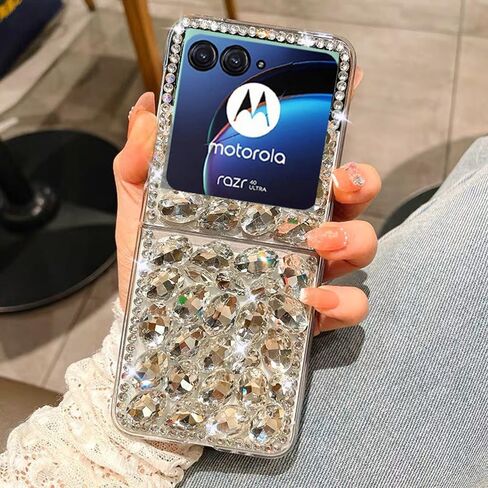 جراب Moto Razr 2024 بتصميم بلينغ جليتر جرلي، جراب هاتف Motorola Razr 2024 لطيف مصنوع يدويًا من حجر الراين المجسم المتلألئ، غطاء نحيف ناعم وشفاف من مادة TPU الماسية لـ Razr 2024 للفتيات والنساء in Kuwait