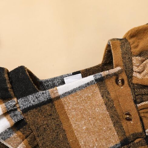 Newborn Baby Girl Fall Winter Clothes Plaid Long Sleeve Romper Buttons Outfit Ruffles Dress with Bow Headband in Kuwait