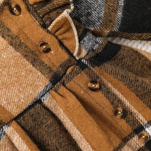 Newborn Baby Girl Fall Winter Clothes Plaid Long Sleeve Romper Buttons Outfit Ruffles Dress with Bow Headband in Kuwait