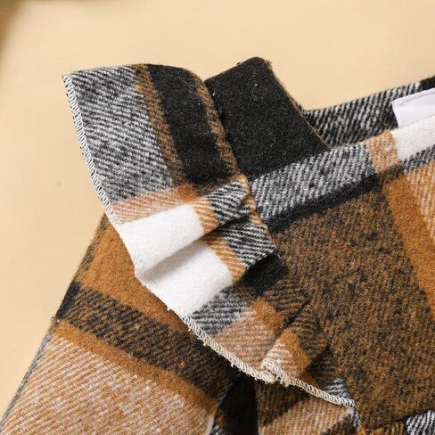 Newborn Baby Girl Fall Winter Clothes Plaid Long Sleeve Romper Buttons Outfit Ruffles Dress with Bow Headband in Kuwait