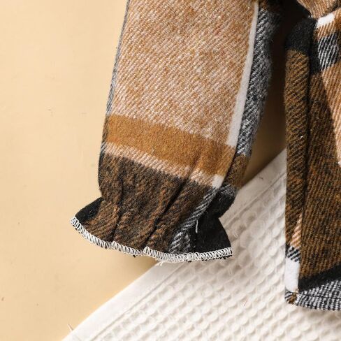 Newborn Baby Girl Fall Winter Clothes Plaid Long Sleeve Romper Buttons Outfit Ruffles Dress with Bow Headband in Kuwait