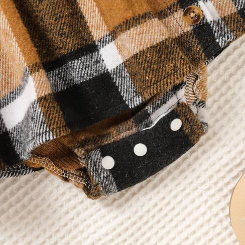 Newborn Baby Girl Fall Winter Clothes Plaid Long Sleeve Romper Buttons Outfit Ruffles Dress with Bow Headband in Kuwait
