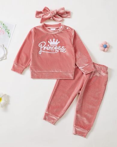 Renotemy Newborn Infant Baby Girl Clothes Outfits Fall Winter Long Sleeve Sweatshirts Pants Cute Baby Girl Outfits Set in Kuwait