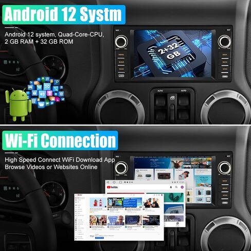 ستيريو سيارة AWESAFE Android لسيارة Jeep Wrangler Radio Chrysler Dodge Ram 1500 مع Carplay اللاسلكي، شاشة لمس 7 بوصة لراديو سيارة Jeep مع WiFi GPS Navigation راديو FM + كاميرا احتياطية in Saudi Arabia