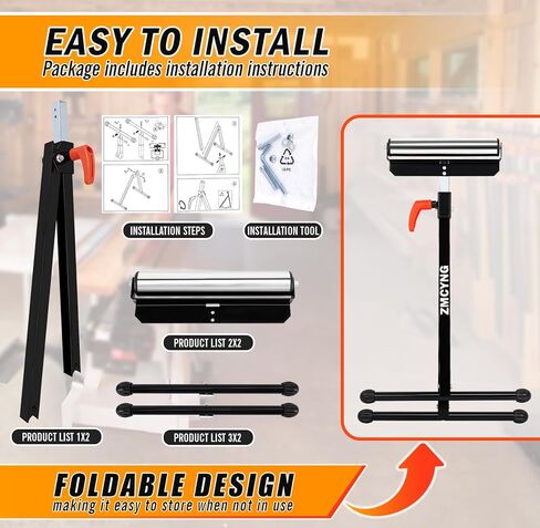 حامل دوار - 2 حامل دوار للأعمال الخشبية، حامل دوار فولاذي قابل للطي بارتفاع 27-43 بوصة، حامل دعم بكرة منشار الطاولة للأعمال الخشبية الخارجية، سعة تحميل شديدة التحمل 132-198 رطلاً in Kuwait