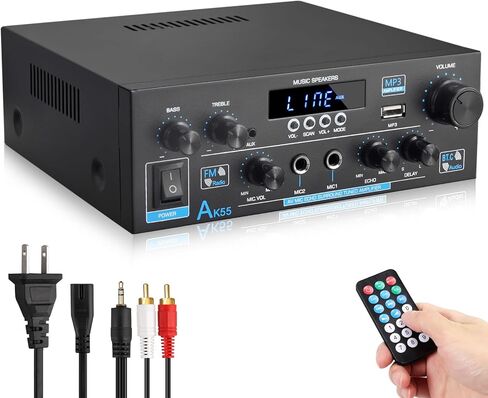 مضخم صوت منزلي، مضخم طاقة مستقبلات ستيريو بلوتوث لاسلكي، RMS 70Wx2 450W 2.0 قناة مكبرات صوت نظام ستيريو مع USB/SD بصري، AUX، RCA، ميكروفون في راديو Echo FM، جهاز التحكم عن بعد in Kuwait