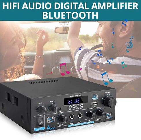 مضخم صوت منزلي، مضخم طاقة مستقبلات ستيريو بلوتوث لاسلكي، RMS 70Wx2 450W 2.0 قناة مكبرات صوت نظام ستيريو مع USB/SD بصري، AUX، RCA، ميكروفون في راديو Echo FM، جهاز التحكم عن بعد in Kuwait