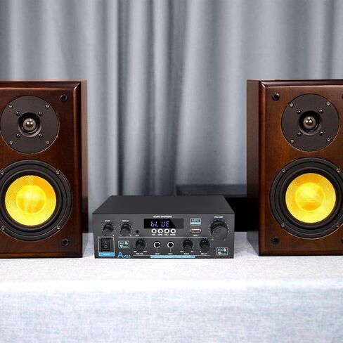 مضخم صوت منزلي، مضخم طاقة مستقبلات ستيريو بلوتوث لاسلكي، RMS 70Wx2 450W 2.0 قناة مكبرات صوت نظام ستيريو مع USB/SD بصري، AUX، RCA، ميكروفون في راديو Echo FM، جهاز التحكم عن بعد in Kuwait