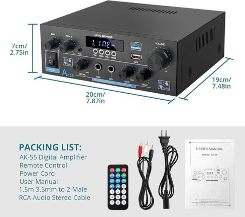 مضخم صوت منزلي، مضخم طاقة مستقبلات ستيريو بلوتوث لاسلكي، RMS 70Wx2 450W 2.0 قناة مكبرات صوت نظام ستيريو مع USB/SD بصري، AUX، RCA، ميكروفون في راديو Echo FM، جهاز التحكم عن بعد in Kuwait