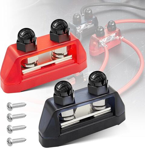 RED WOLF 5/16" M8 Dual Stud Bus Bar 12-48V Power Distribution Block Holder 100A DC MAX, Battery Terminal Junction Dual Power Stud Busbar for Auto Car Marine Boat Red & Black Set w/Screws in Saudi Arabia