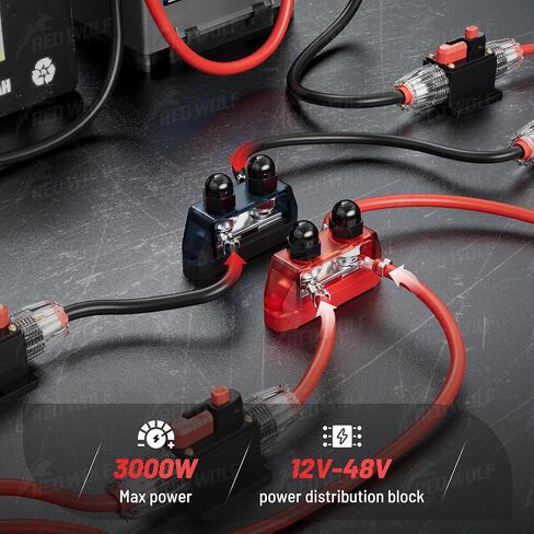 RED WOLF 5/16" M8 Dual Stud Bus Bar 12-48V Power Distribution Block Holder 100A DC MAX, Battery Terminal Junction Dual Power Stud Busbar for Auto Car Marine Boat Red & Black Set w/Screws in Saudi Arabia