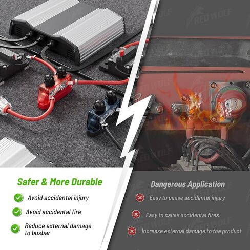 RED WOLF 5/16" M8 Dual Stud Bus Bar 12-48V Power Distribution Block Holder 100A DC MAX, Battery Terminal Junction Dual Power Stud Busbar for Auto Car Marine Boat Red & Black Set w/Screws in Saudi Arabia