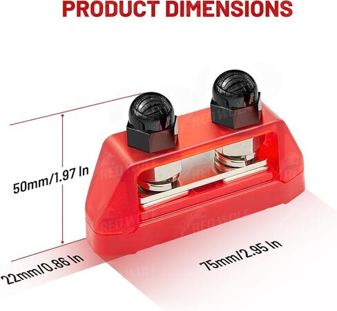 RED WOLF 5/16" M8 Dual Stud Bus Bar 12-48V Power Distribution Block Holder 100A DC MAX, Battery Terminal Junction Dual Power Stud Busbar for Auto Car Marine Boat Red & Black Set w/Screws in Saudi Arabia